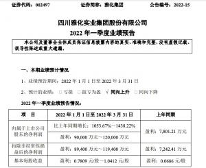 雅化集团业绩快报：一季度净利同比预增1054%-1438%